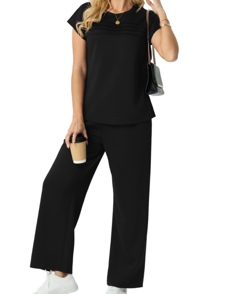 Harper Ensemble Femme Voyage – Top Plissé & Pantalon Large