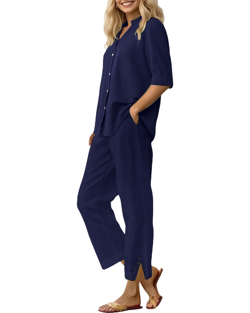 Amelia Ensemble Femme en Lin – Set 2 Pièces Élégant avec Pantalon Large & Coupe Fluide