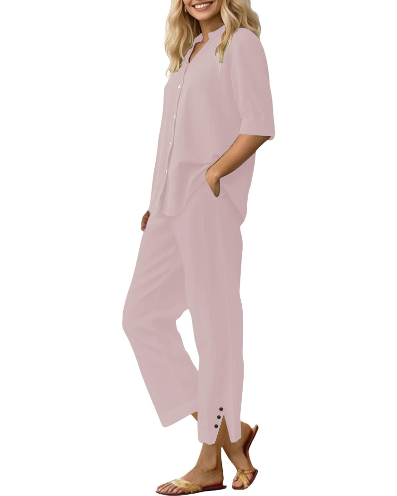 Amelia Ensemble Femme en Lin – Set 2 Pièces Élégant avec Pantalon Large & Coupe Fluide