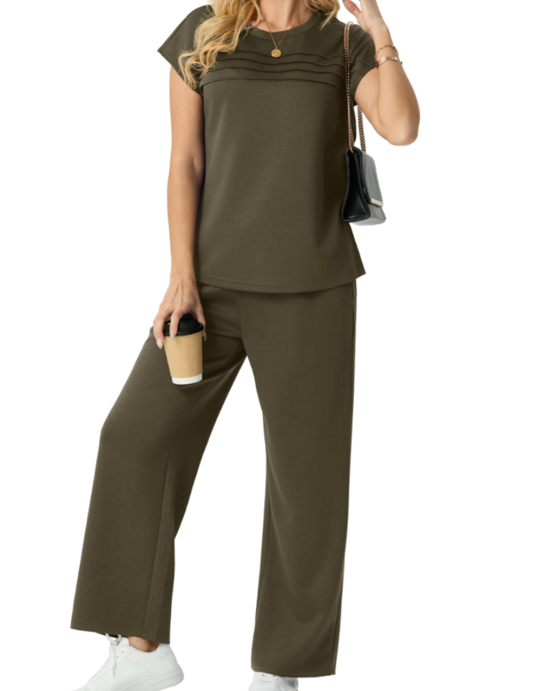 Harper Ensemble Femme Voyage – Top Plissé & Pantalon Large