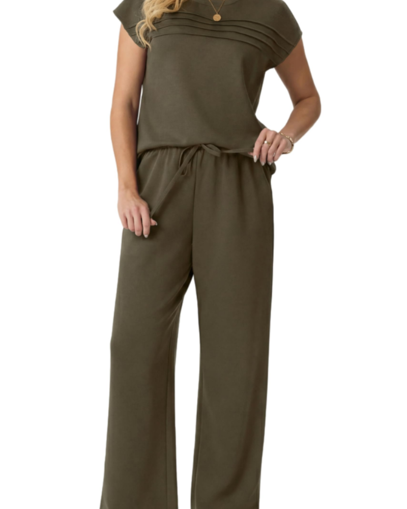 Harper Ensemble Femme Voyage – Top Plissé & Pantalon Large