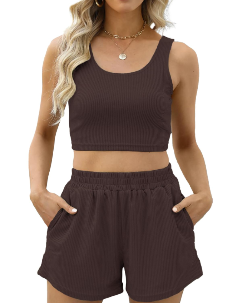 Maya Ensemble Femme Été – Débardeur Côtelé & Short Taille Haute