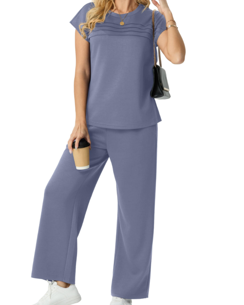 Harper Ensemble Femme Voyage – Top Plissé & Pantalon Large