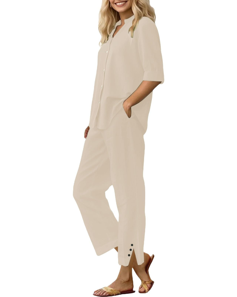 Amelia Ensemble Femme en Lin – Set 2 Pièces Élégant avec Pantalon Large & Coupe Fluide
