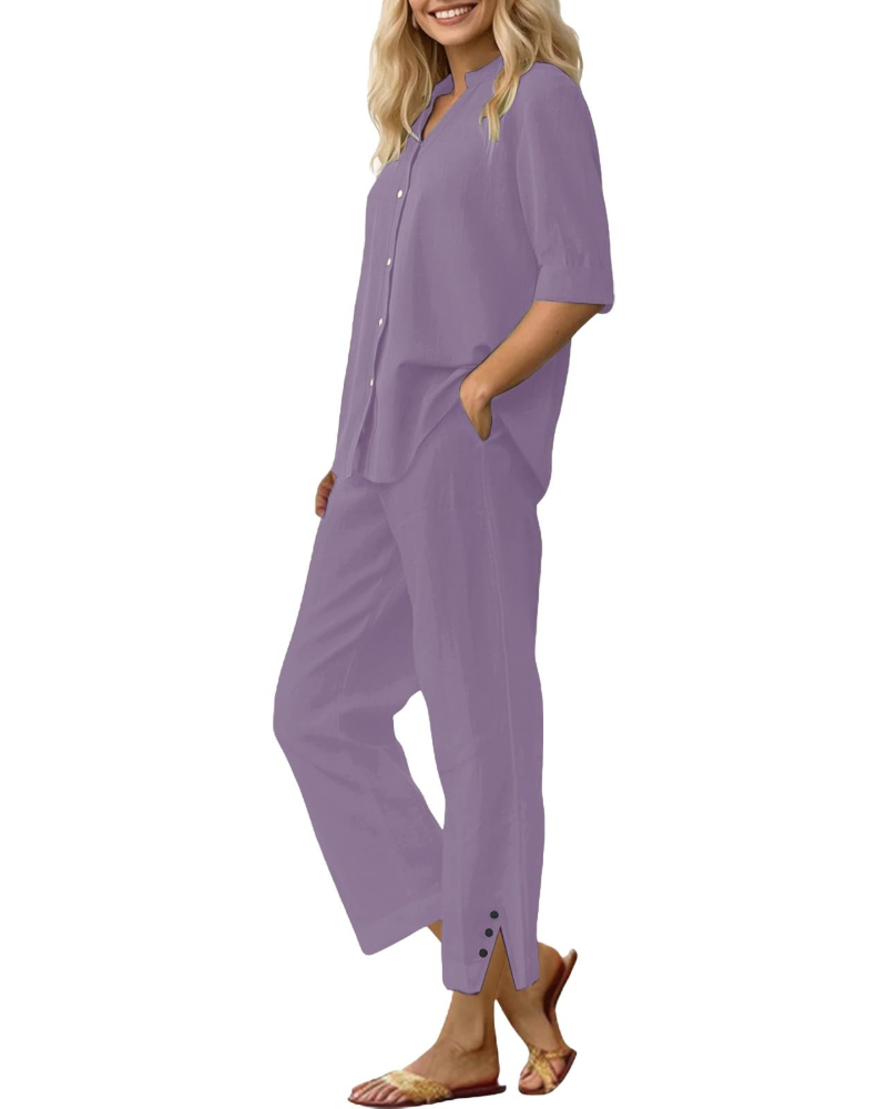 Amelia Ensemble Femme en Lin – Set 2 Pièces Élégant avec Pantalon Large & Coupe Fluide