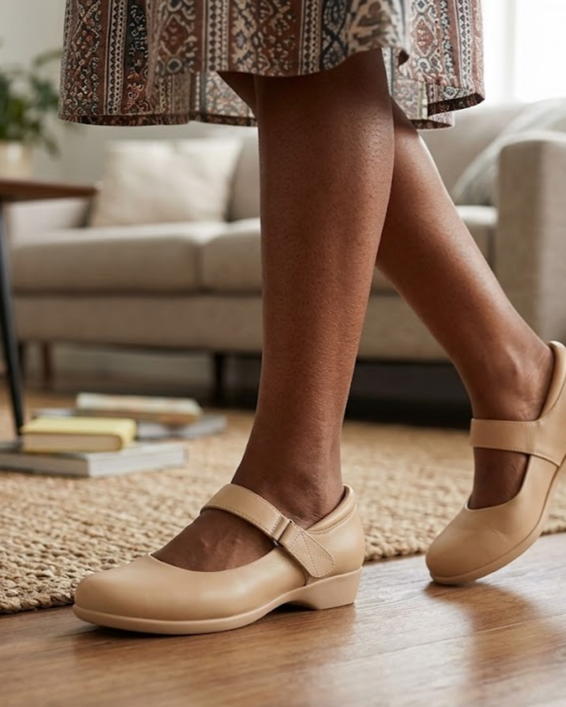 Clémence Mary-Jane-Ballerinas für Damen – Bequeme flache Schuhe mit verstellbarem Riemchen und kleinem Absatz