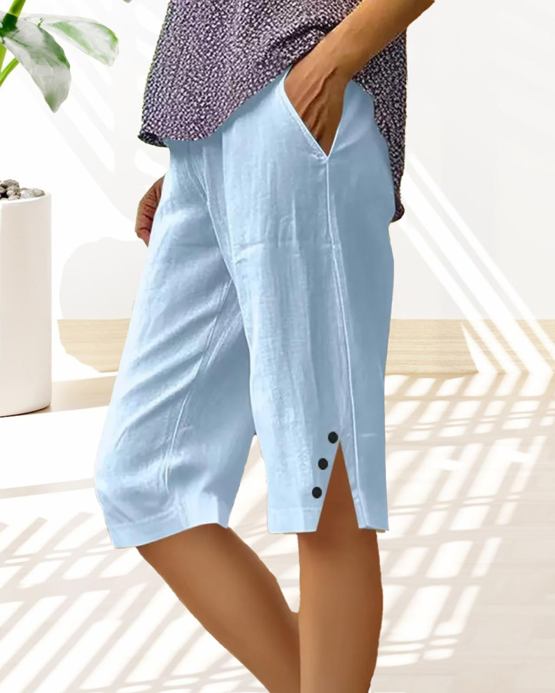 Sophie Short Capri til kvinder – korte lange bukser i hør og bomuld med høj talje og lommer