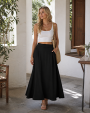 Falda Maxi Nina para Mujer – Falda Fluida de Cintura Alta, Línea A y Bolsillos Verano