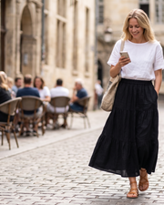 Ariana Jupe Midi Femme – Jupe Évasée Taille Haute avec Volants Superposés & Poches
