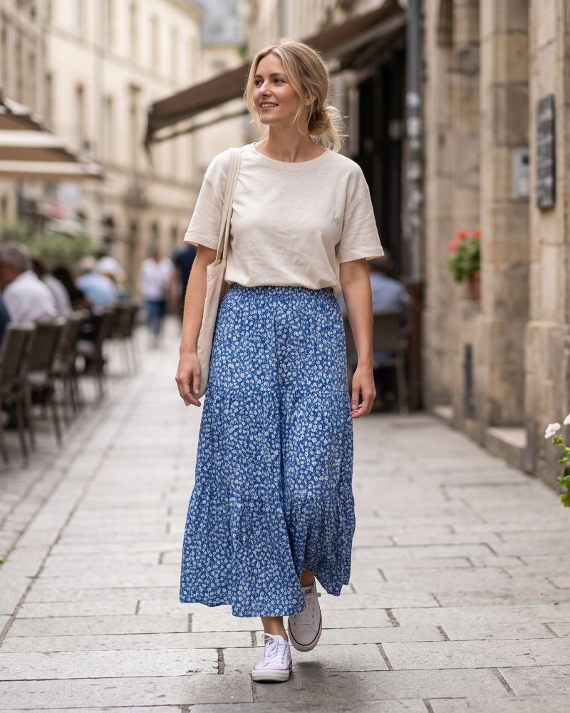 Daphne Jupe Maxi Fleurie Femme – Jupe Bohème à Taille Haute avec Poches