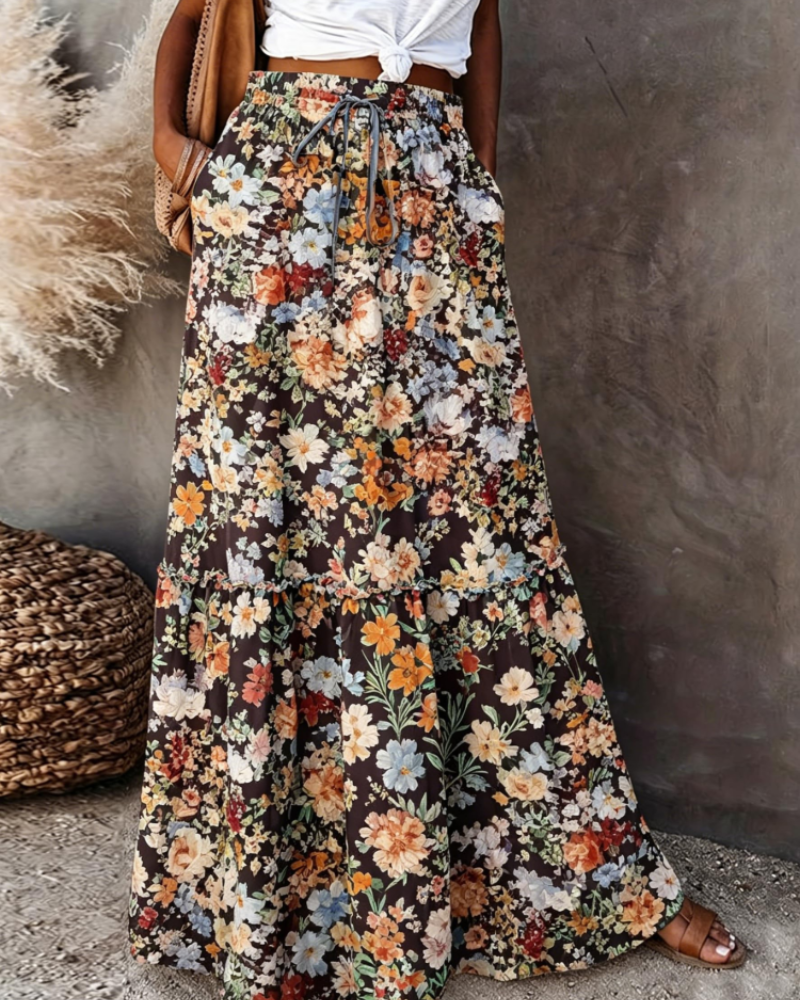 Maxi-Rock Sienna für Damen mit Blumenmuster – Eleganter, fließender, langer Rock mit hoher Taille