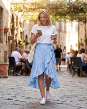 Olivia Jupe Portefeuille Femme – Jupe Midi Évasée avec Ceinture Ajustable & Ourlet Volanté