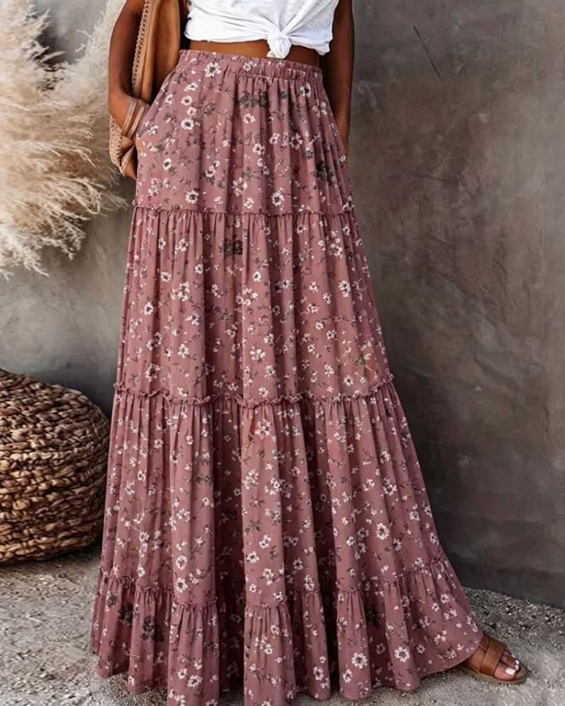 Maxi-Rock Sienna für Damen mit Blumenmuster – Eleganter, fließender, langer Rock mit hoher Taille