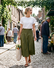 Rowan Jupe Midi Utility pro ženy – Midi sukně s vysokým pasem, zapínáním na knoflíky a kapsami