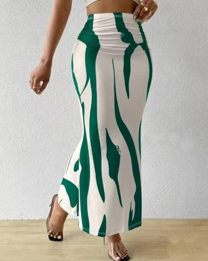 Falda Odette Jupe Maxi para Mujer – Falda Larga de Cintura Alta con Estampado Abstracto y Corte Fluido Elegante