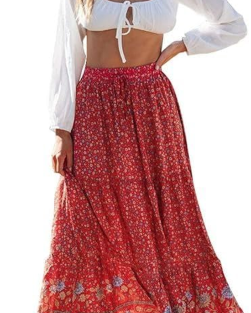 Maxi-Rock Sienna für Damen mit Blumenmuster – Eleganter, fließender, langer Rock mit hoher Taille