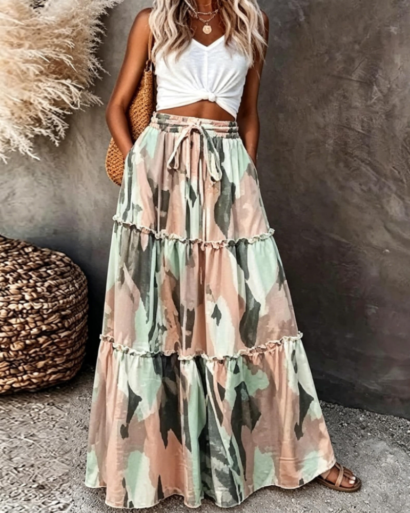 Maxi-Rock Sienna für Damen mit Blumenmuster – Eleganter, fließender, langer Rock mit hoher Taille