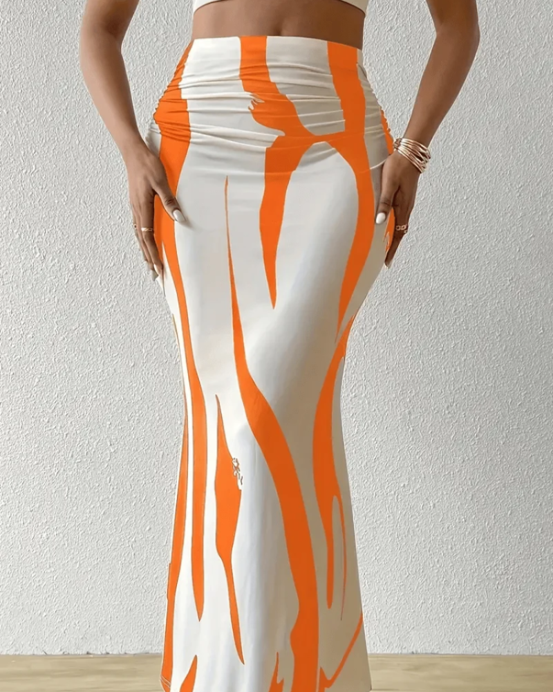 Falda Odette Jupe Maxi para Mujer – Falda Larga de Cintura Alta con Estampado Abstracto y Corte Fluido Elegante