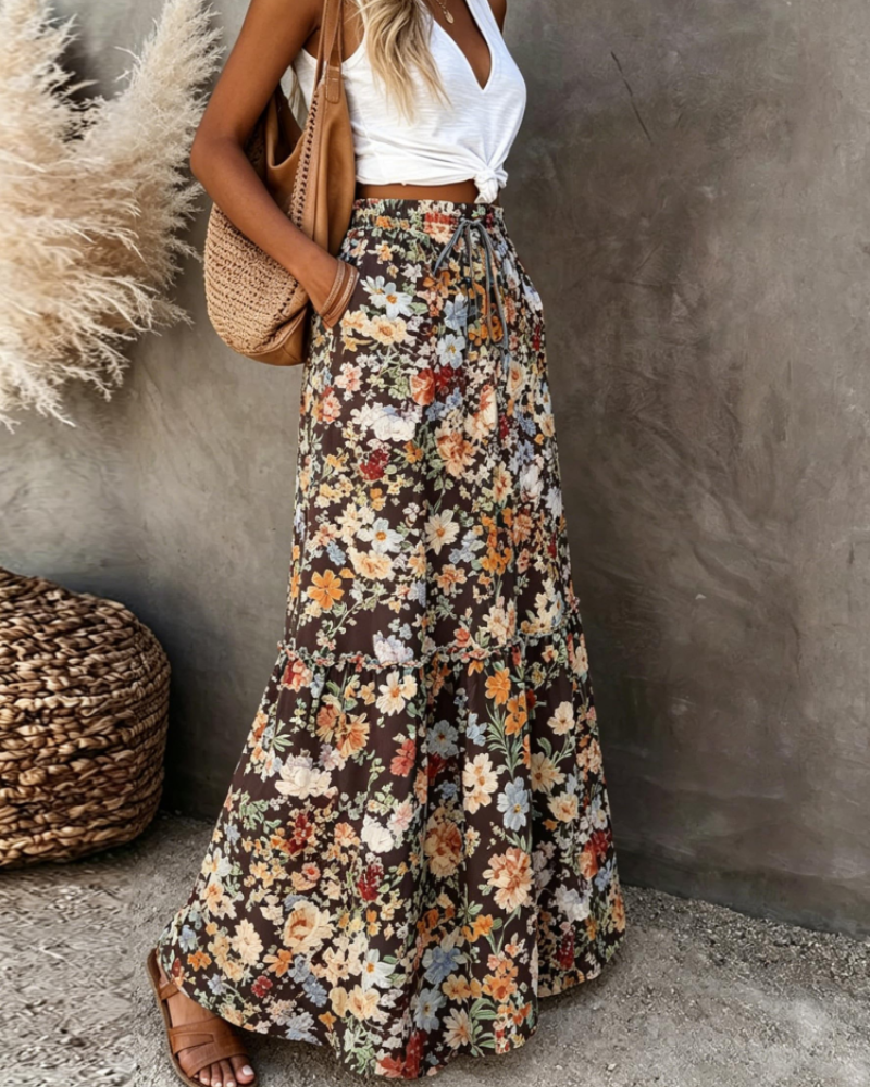 Maxi-Rock Sienna für Damen mit Blumenmuster – Eleganter, fließender, langer Rock mit hoher Taille