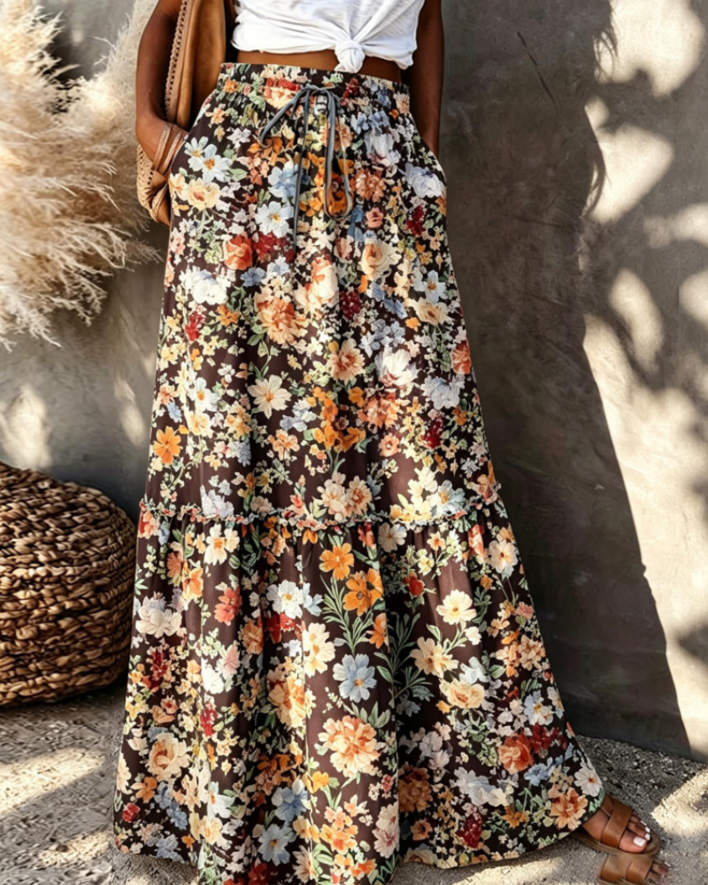 Maxi-Rock Sienna für Damen mit Blumenmuster – Eleganter, fließender, langer Rock mit hoher Taille