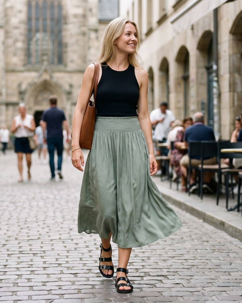 Isla Jupe Maxi Dame – Lang Plisseret Nederdel i Blød Viskose med Elegant Stil