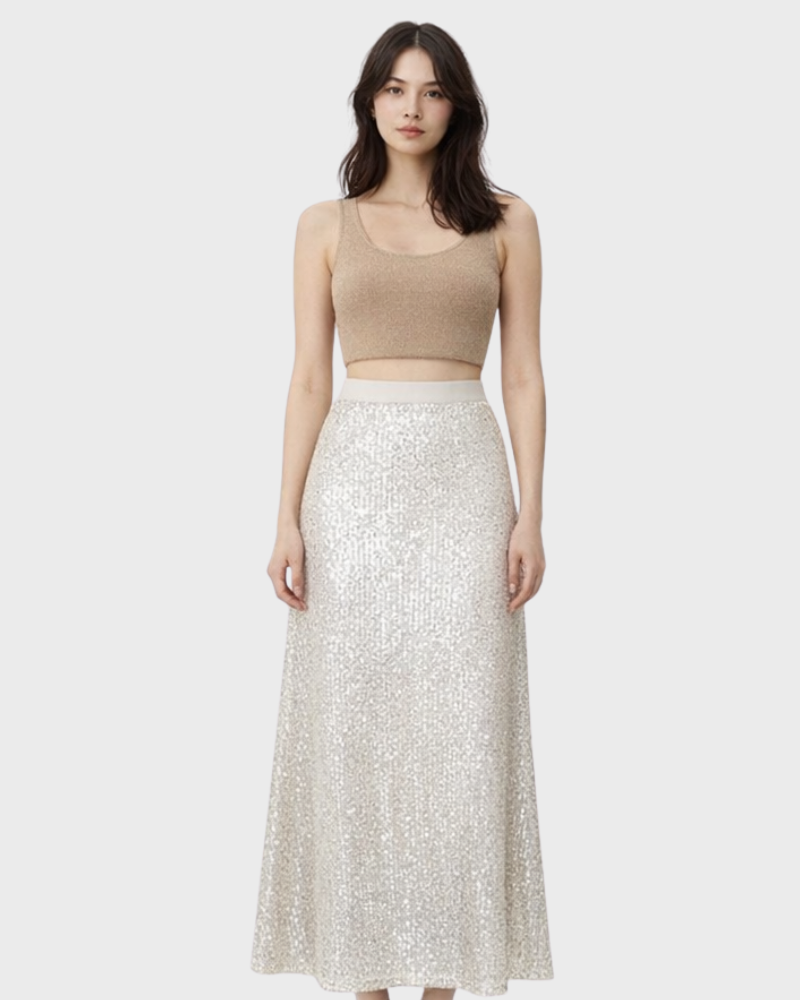 Solen Falda Larga Mujer – Lentejuelas Brillantes, Cintura Alta y Corte Fluido Maxi