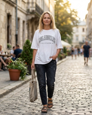 Γυναικείο T-shirt Léna – Oversize τοπ από βαμβάκι με στρογγυλή λαιμόκοψη, κοντά μανίκια, casual, καλοκαιρινό