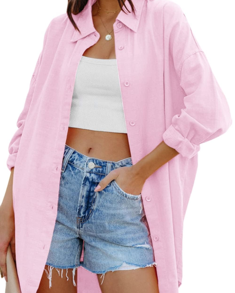 Ella Blouse Femme – Oversize Boutonnée Manches Longues & Poches