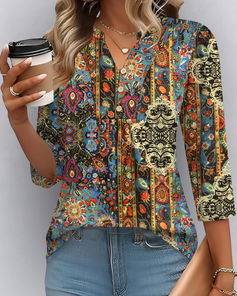 Hailey Chemisier Bohemia Mujer – Blusa con Cuello en V Plisada y Mangas 3/4