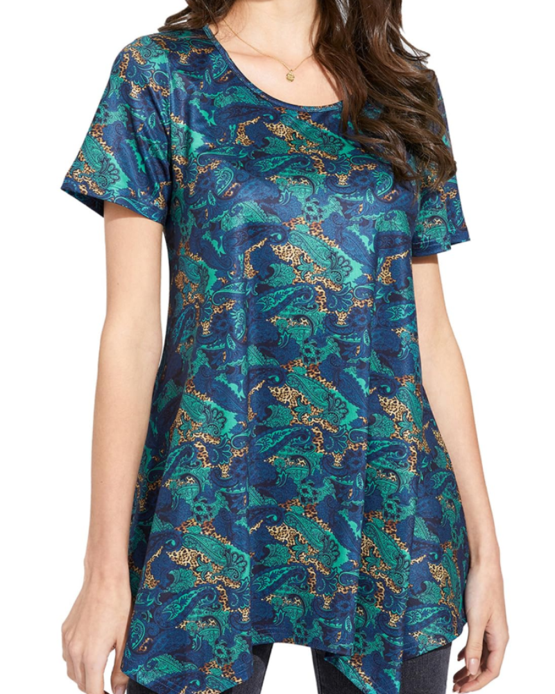 Luna Tunique Femme Été – Florale Paisley Col Rond Manches Courtes