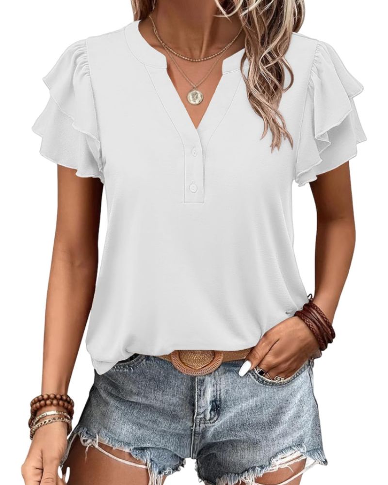 T-shirt estiva da donna Adele – Scollo a V maniche corte asimmetriche