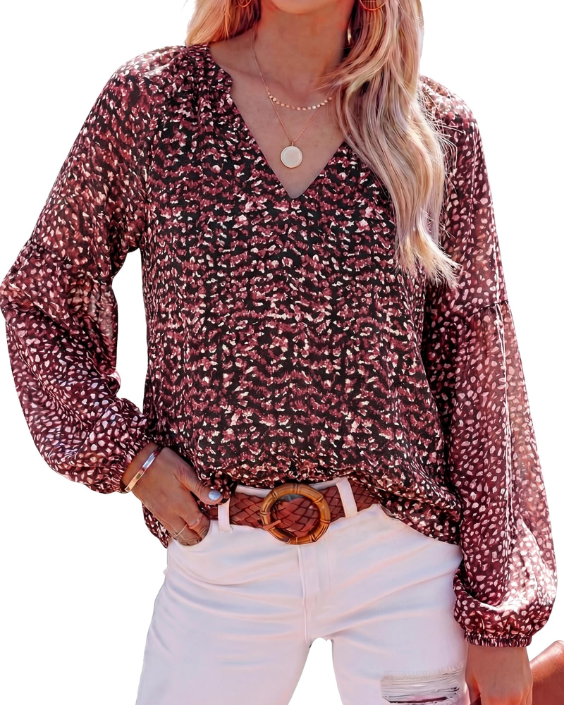 Blusa Paisley Mujer Floral – Blusa Bohemia con Cuello en V y Mangas Largas de Gasa
