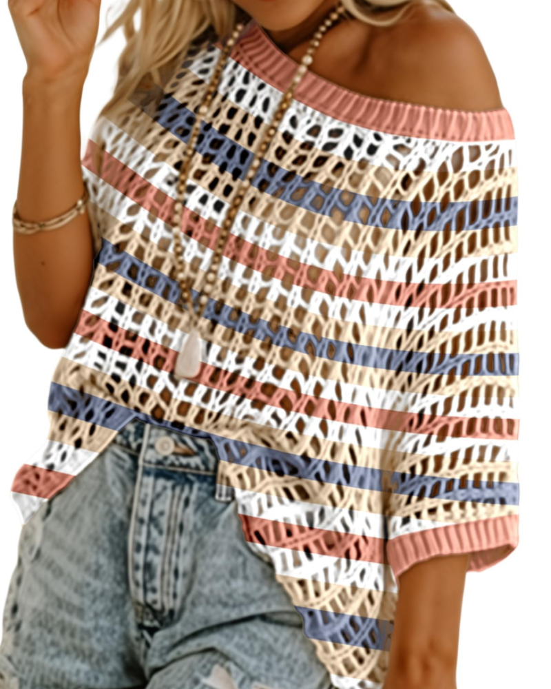 Avery Pull Crochet Mujer – Top Ligero Calado de Manga Corta Estilo Playa