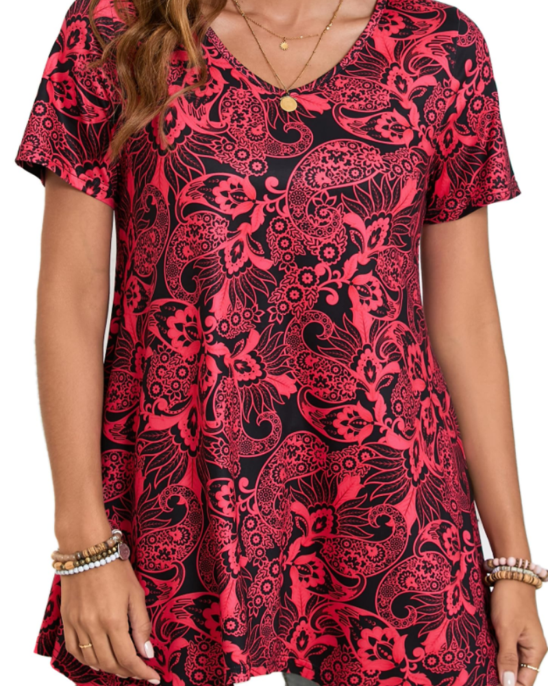 Ivy Tunique Femme Été – Col V Imprimé Paisley Ourlet Fluide