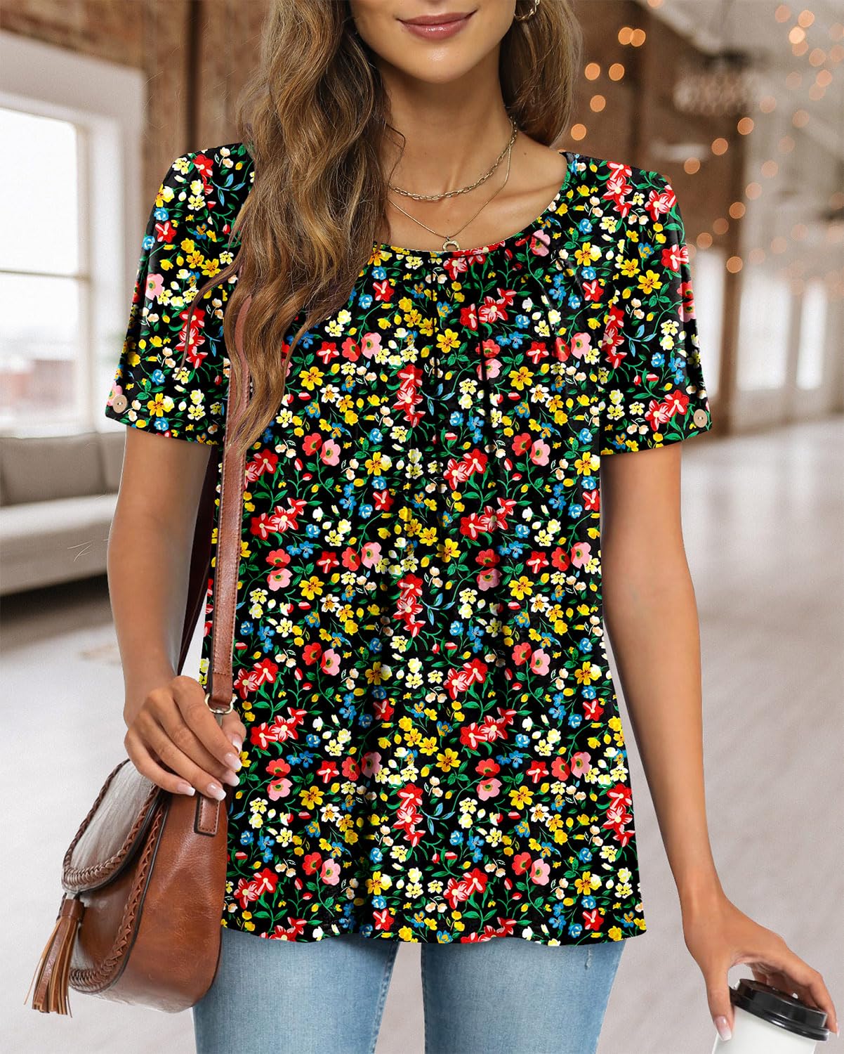 Blusa Casual de Mujer Fairy – Blusa Fluida con Cuello Redondo y Mangas Cortas