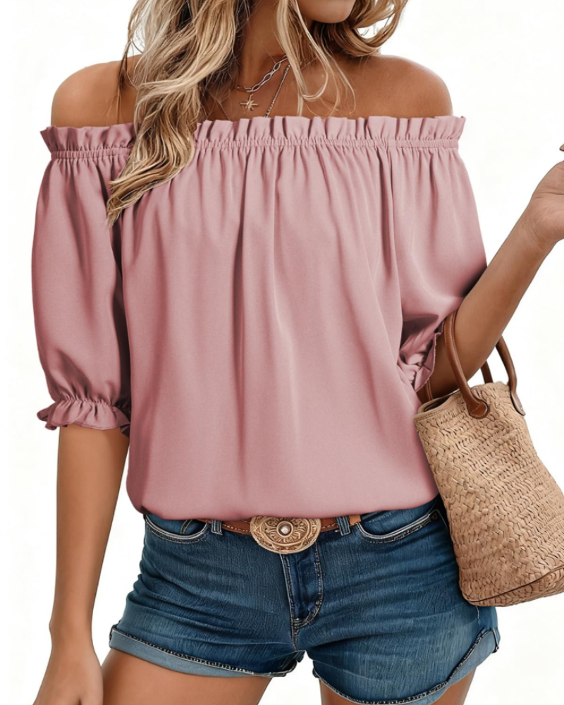 Sophia Bluse til kvinder med bare skuldre – elegant top med puffede ærmer til sommeren