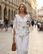 Sofia Blouse Femme – Haut Fluide Imprimé Floral avec Manches 3/4 et Col V