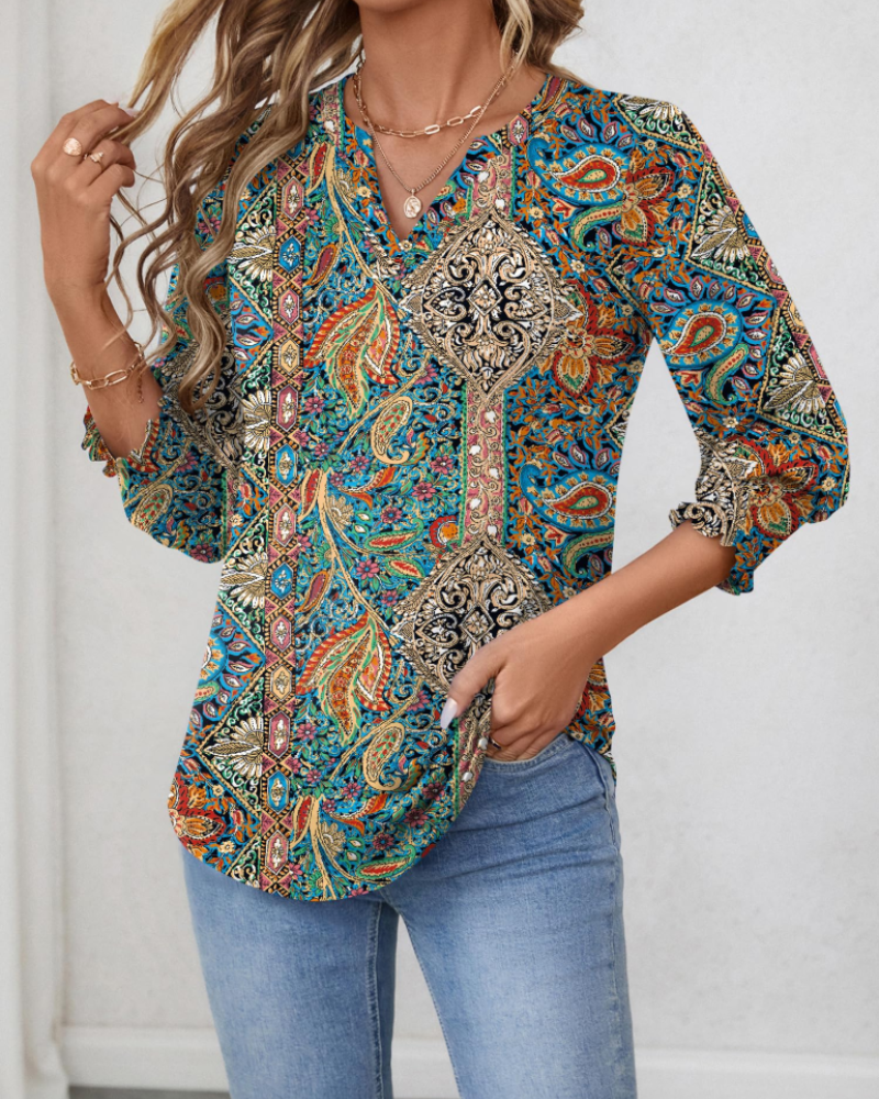 Bluzka Lily damska – dekolt w serek, rękawy 3/4, elegancki krój babydoll