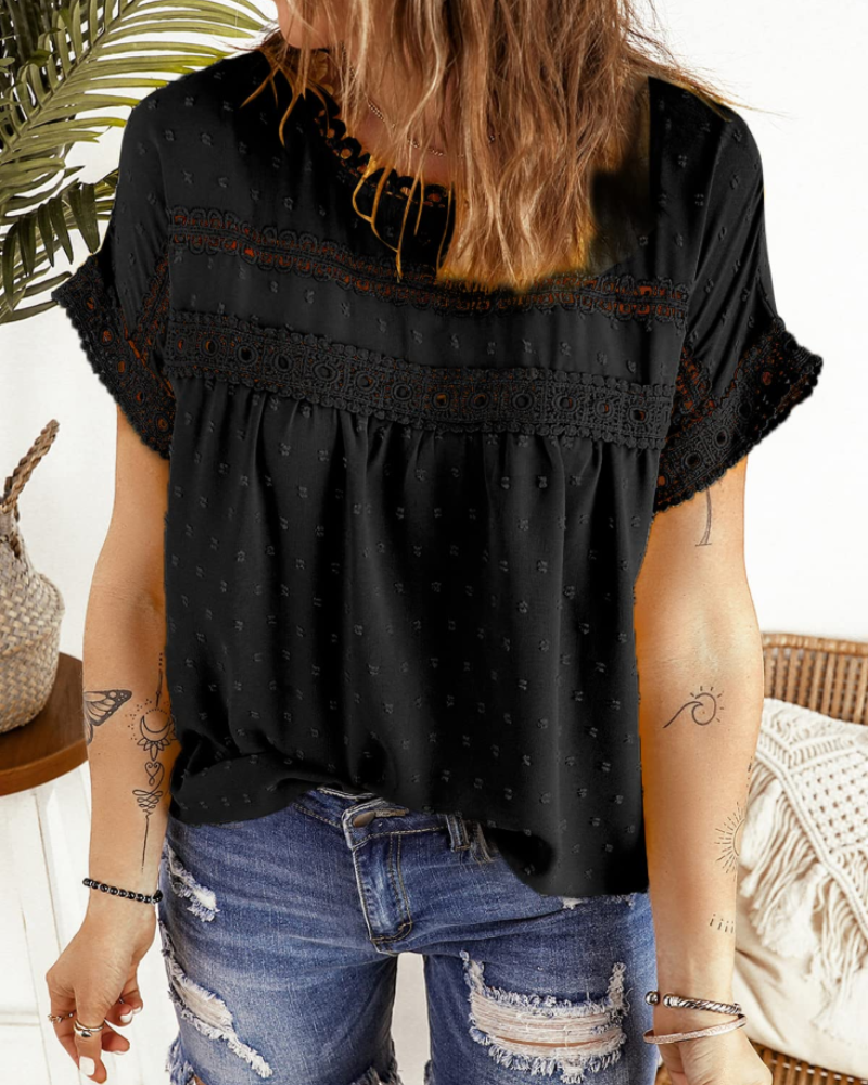 Chloe Blouse Femme Été – Dentelle Col Rond Coupe Ample Élégante