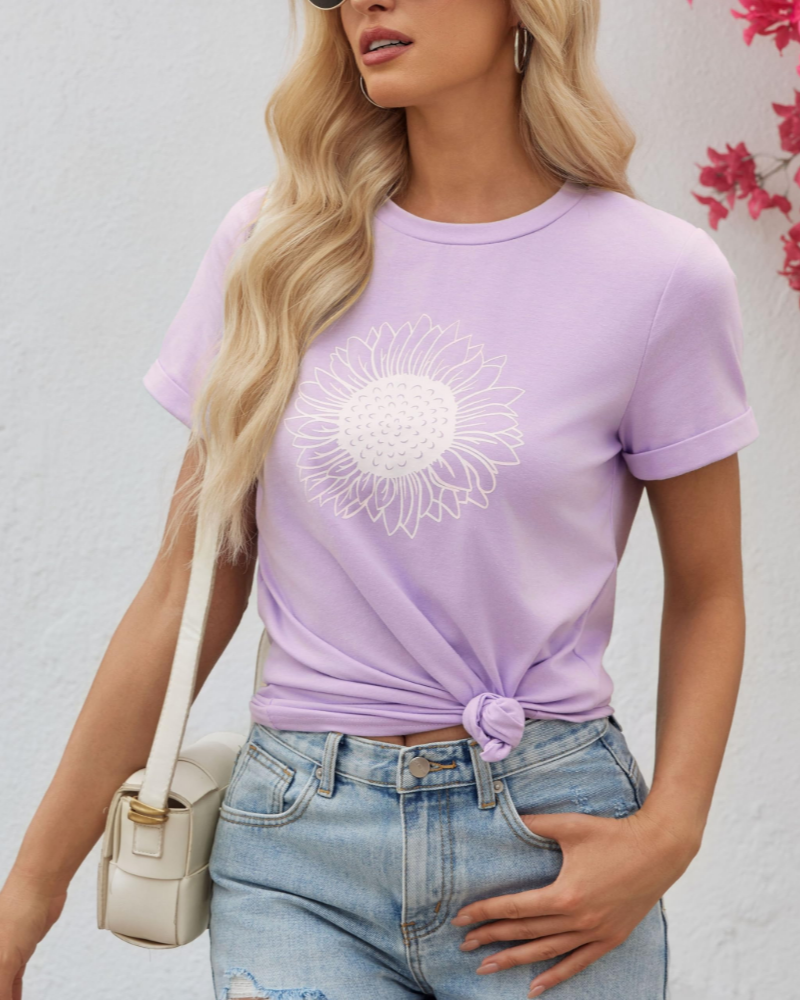 Daisy T-Shirt Femme Été – Tournesol Vintage Col Rond Manches Courtes