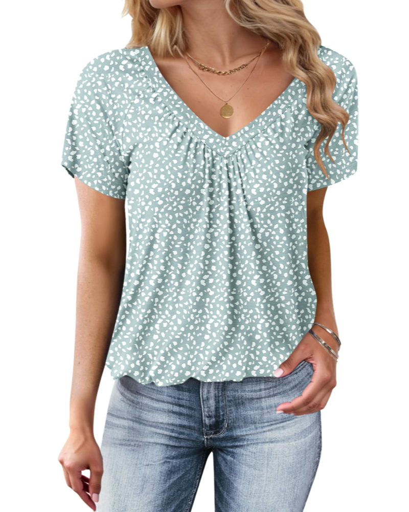 Lana Damen T-Shirt Sommer – V-Ausschnitt Kurzarm Ballsaum