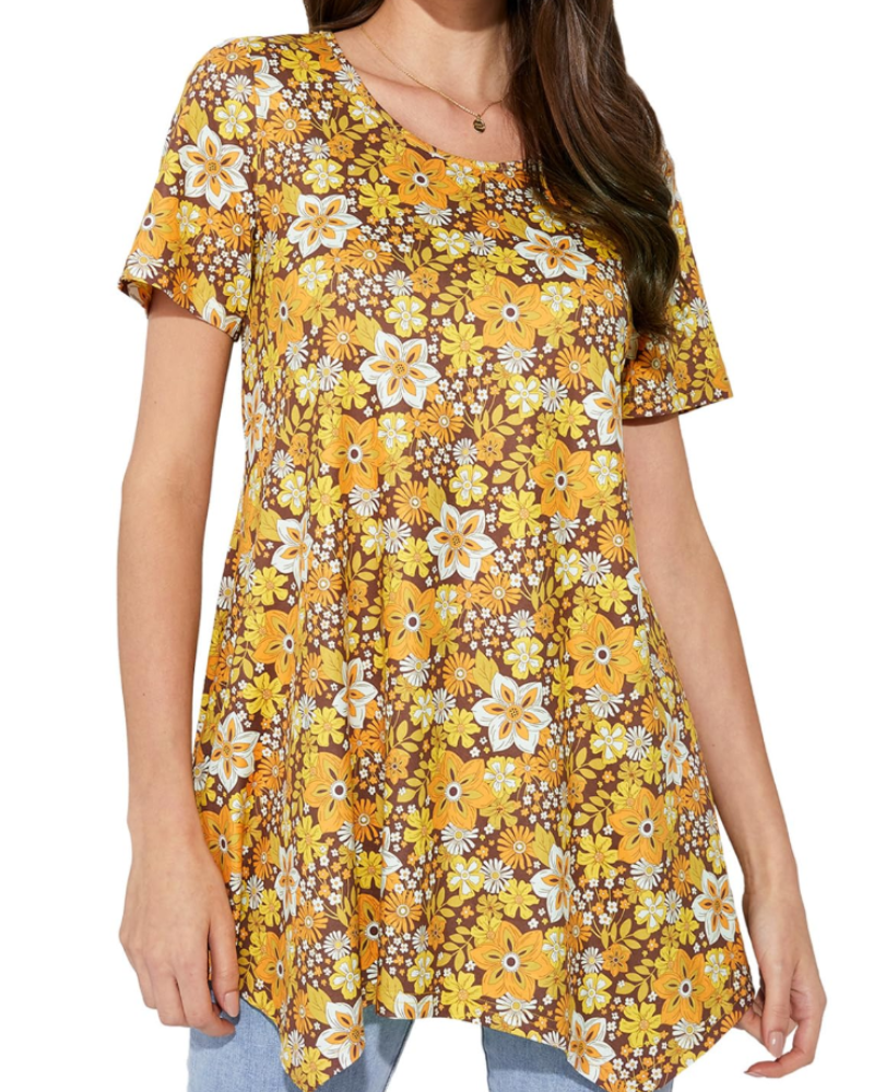 Luna Tunique Femme Été – Florale Paisley Col Rond Manches Courtes