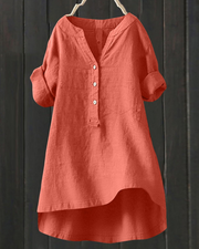 Esla Blouse Femme Été – Lin Coton Col V Boutonnée Grande Taille