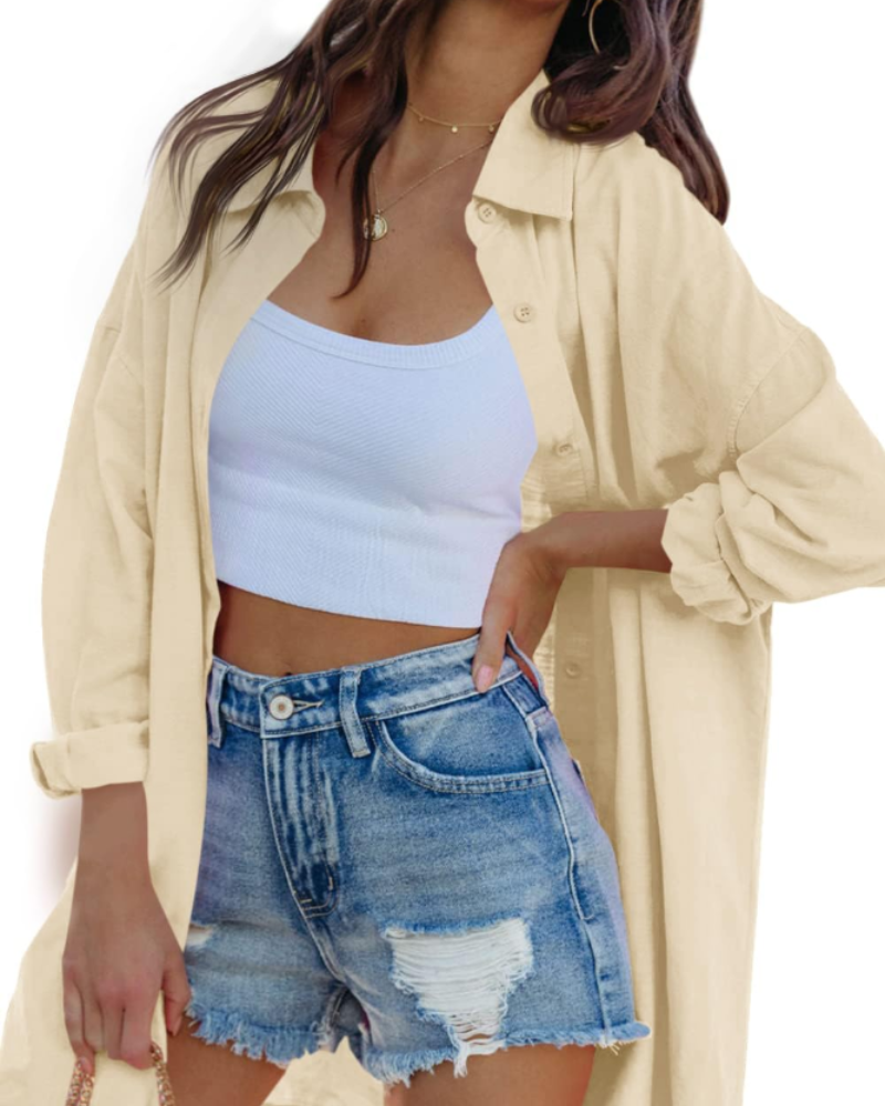 Ella Blouse Femme – Oversize Boutonnée Manches Longues & Poches