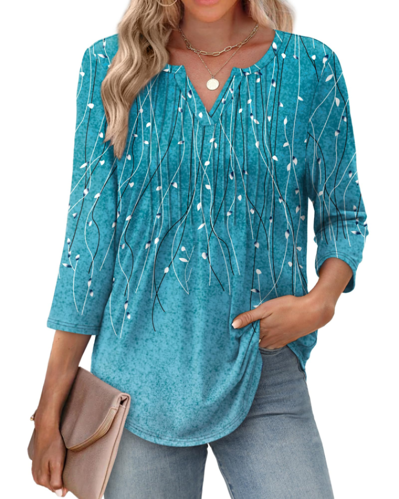 Camille Chemisier Femme Col V – Blouse Plissée à Manches 3/4 Élégante