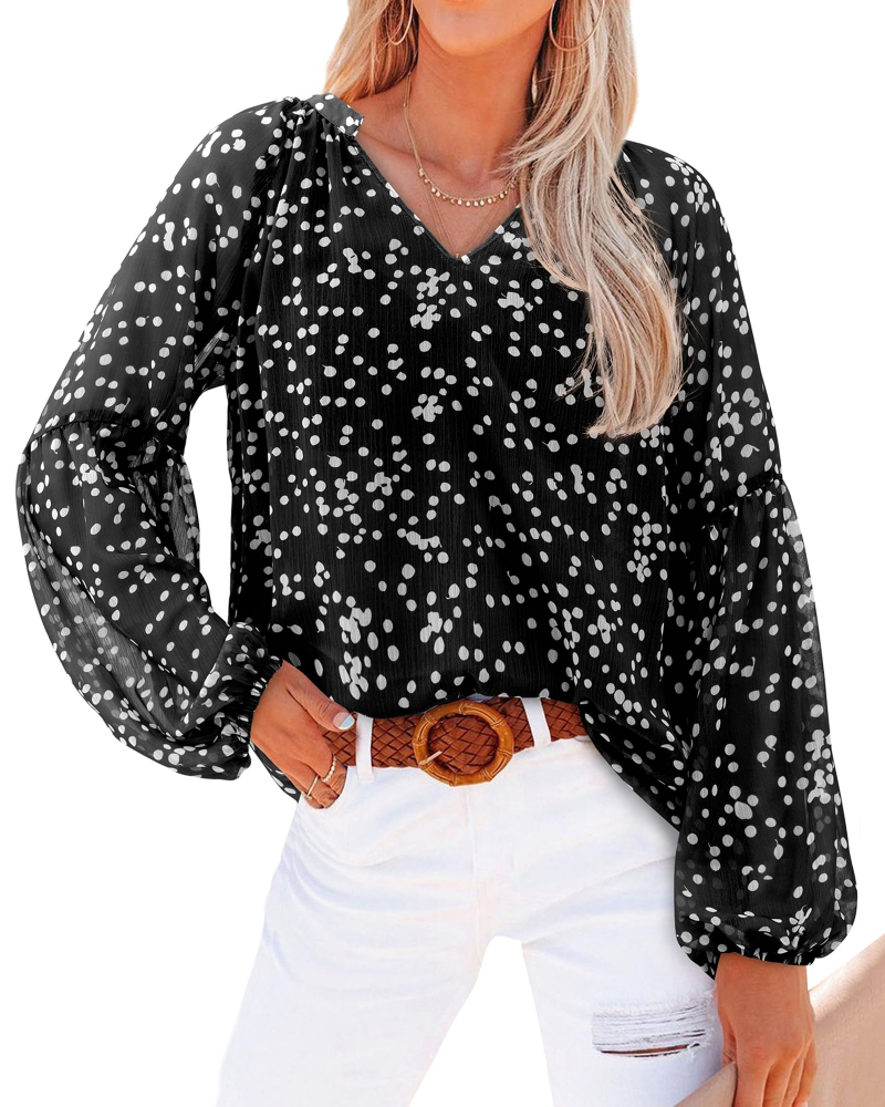 Blusa Paisley Mujer Floral – Blusa Bohemia con Cuello en V y Mangas Largas de Gasa