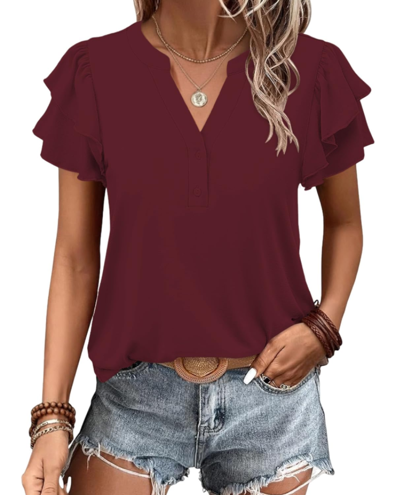 T-shirt estiva da donna Adele – Scollo a V maniche corte asimmetriche