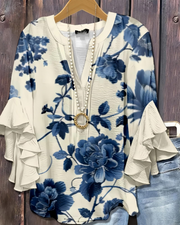 Avac Blouse Femme – Col V Manches 3/4 à Volants Grande Taille