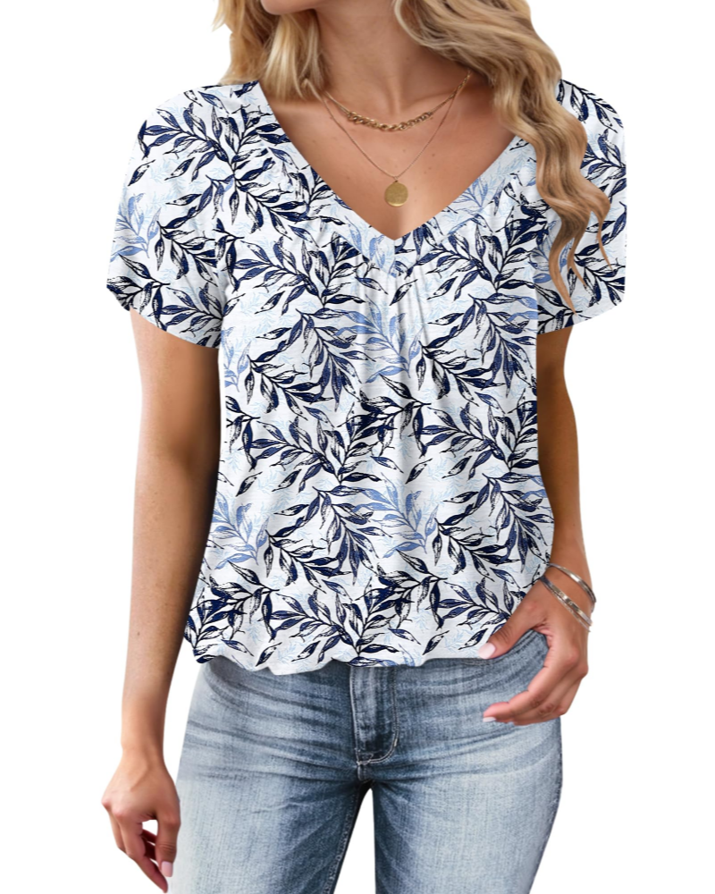 Lana Damen T-Shirt Sommer – V-Ausschnitt Kurzarm Ballsaum