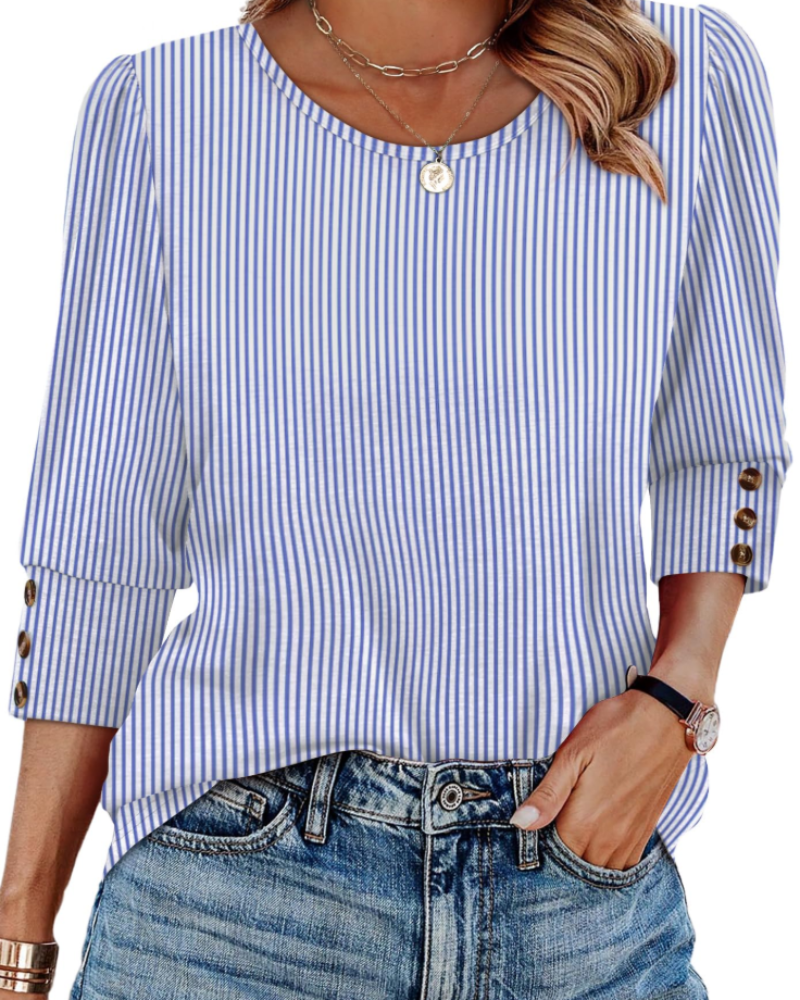 Hannah Chemisier Femme Boutonné – Blouse à Manches 3/4 Légère et Élégante